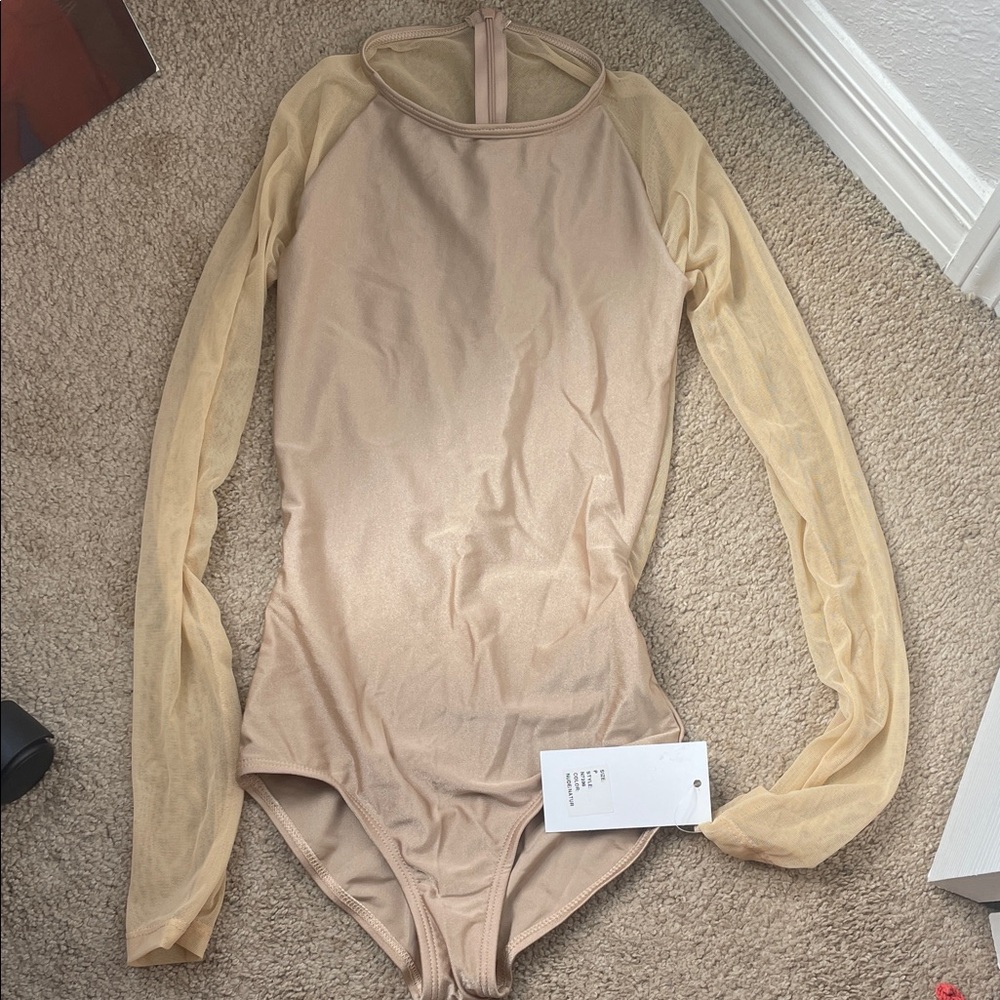 Elegant Beige Long Sleeve Bodysuit/leotard